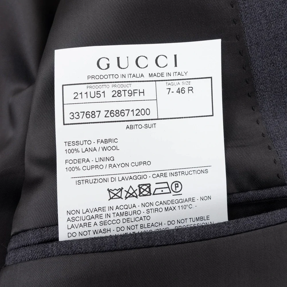 NWOT GUCCI Slim Fit Wool Suit Men's 46 Gray